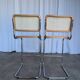 Ensemble de 2 chaises haute Bar Cesca / Design Marcel Breuer / Noyer clair, osier