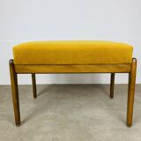 Tabouret scandinave en teck et velours jaune, années 60