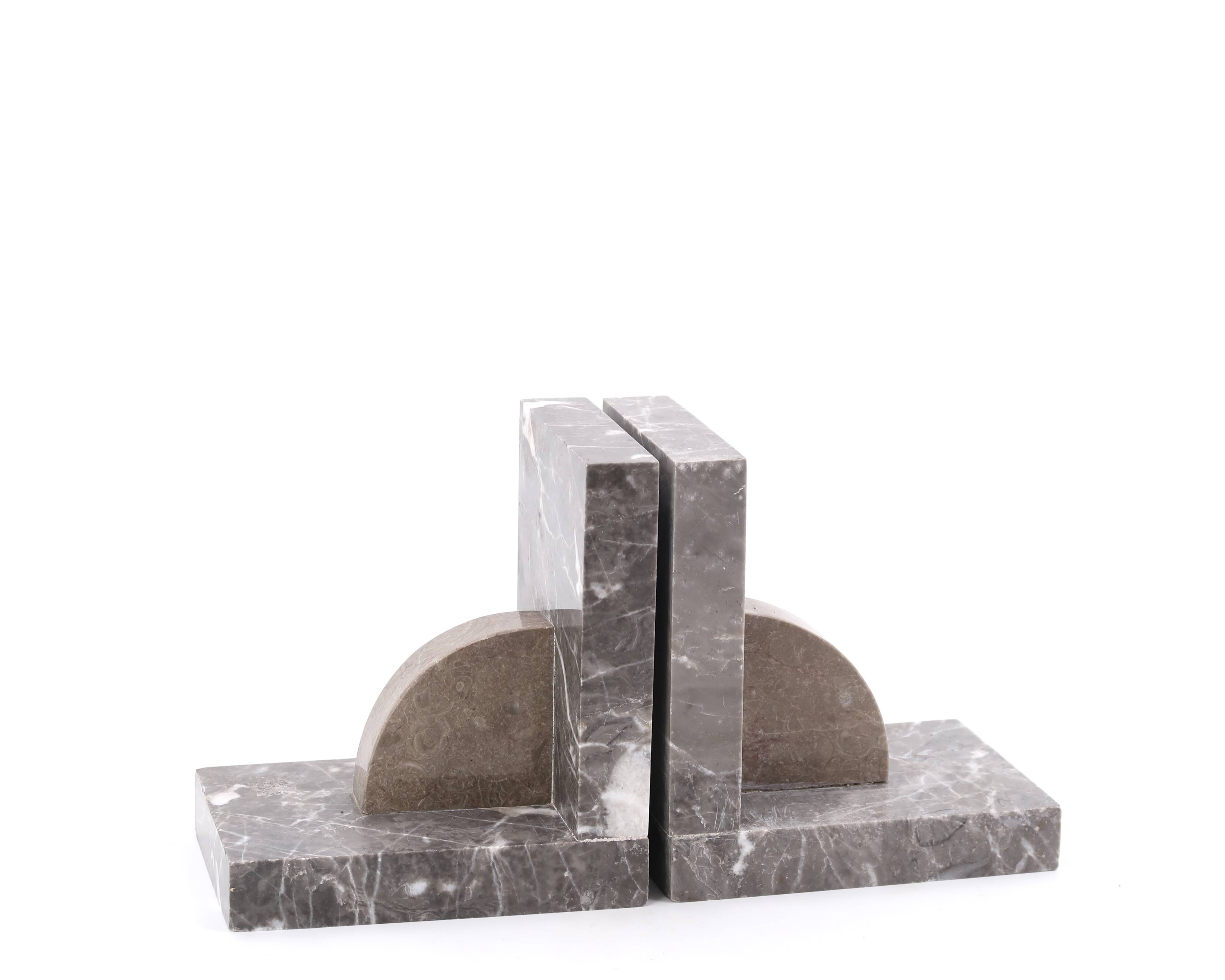 Art Deco Grey Marble Bookends