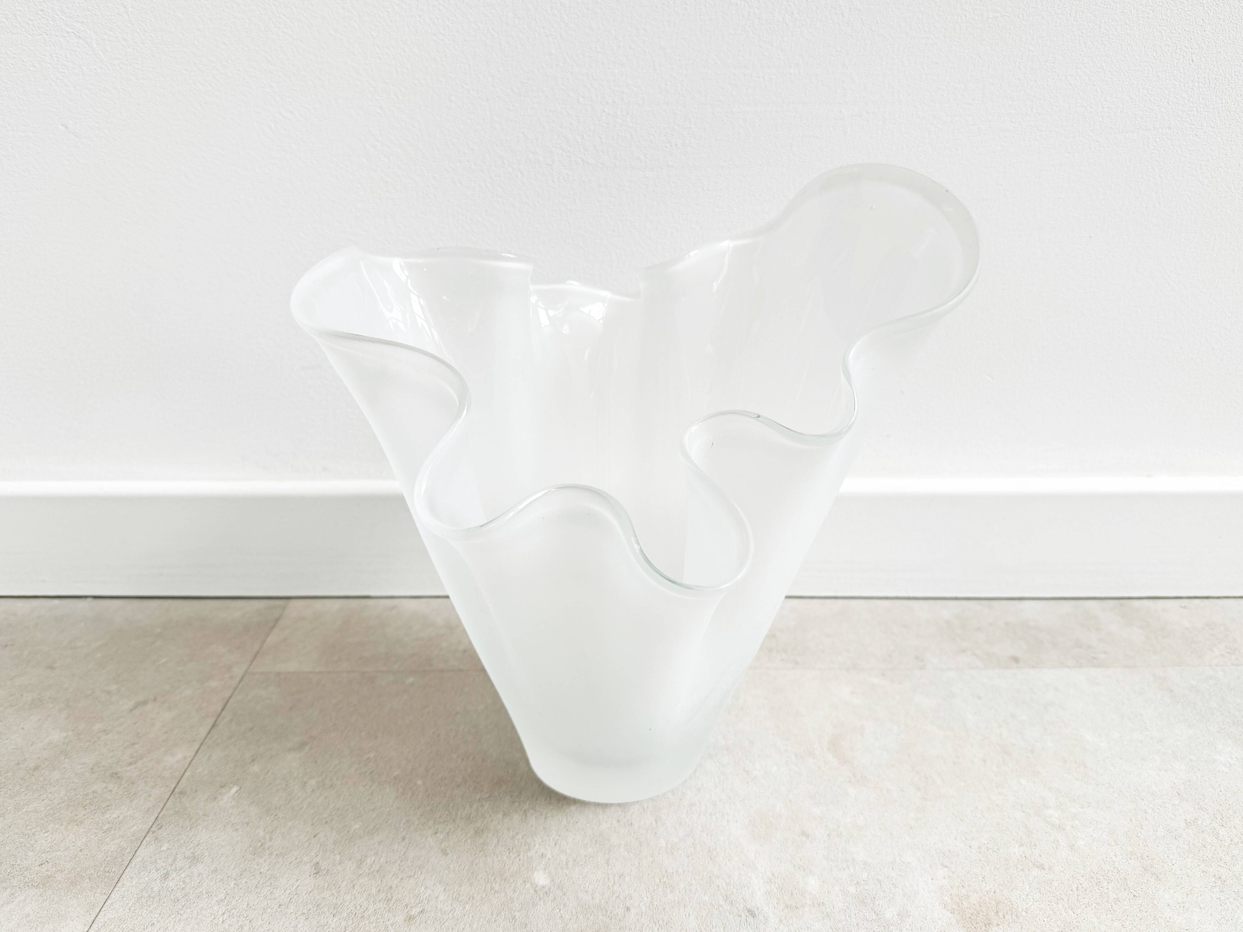 White folded glass vase