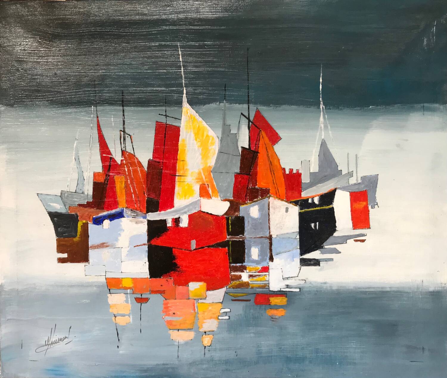 Marine. double-sided oil on canvas signed by michel leveau.