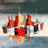 Marine. double-sided oil on canvas signed by michel leveau.