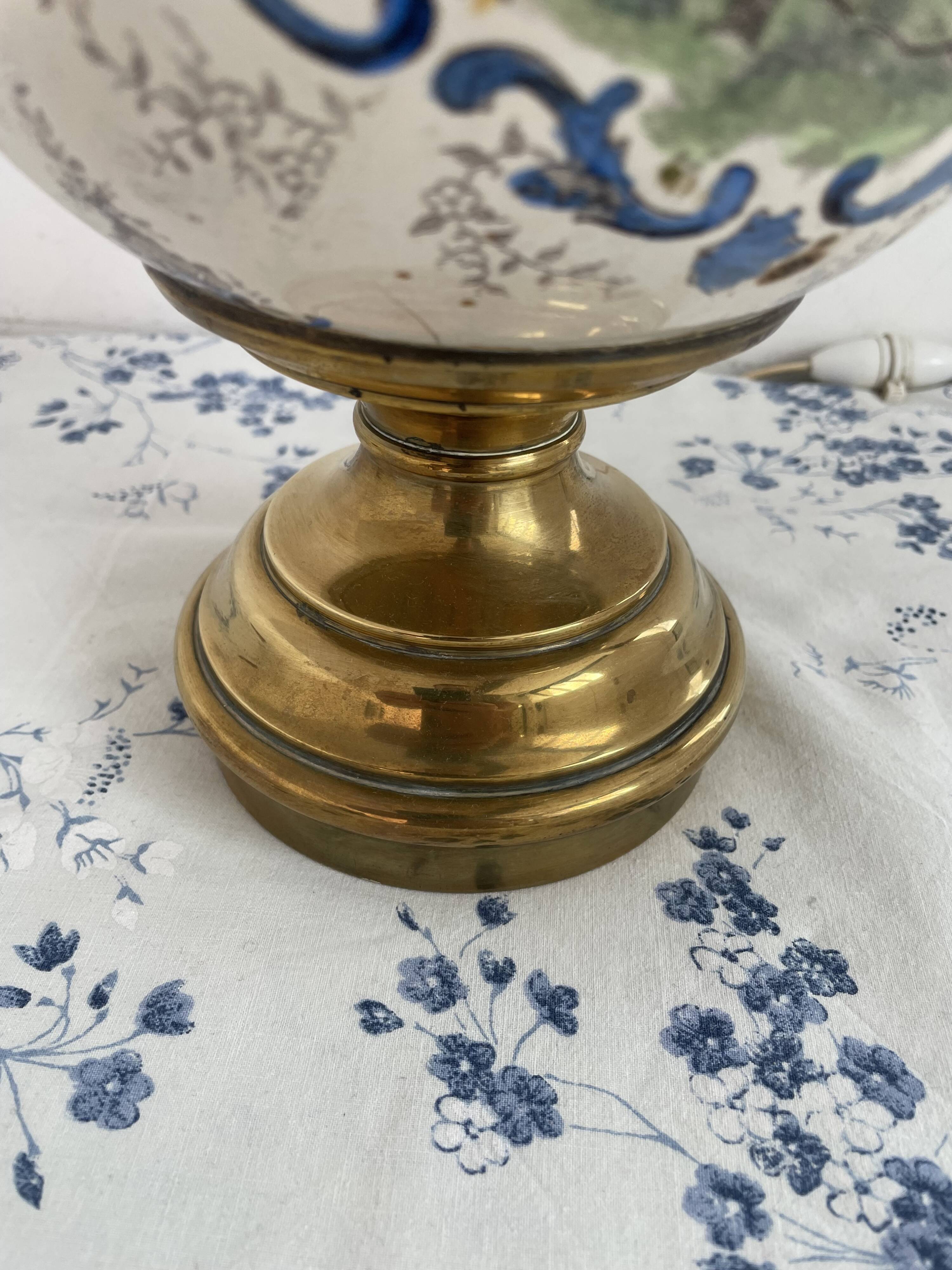Antique lamp on earthenware vase attributed to Lunéville, monogram LN