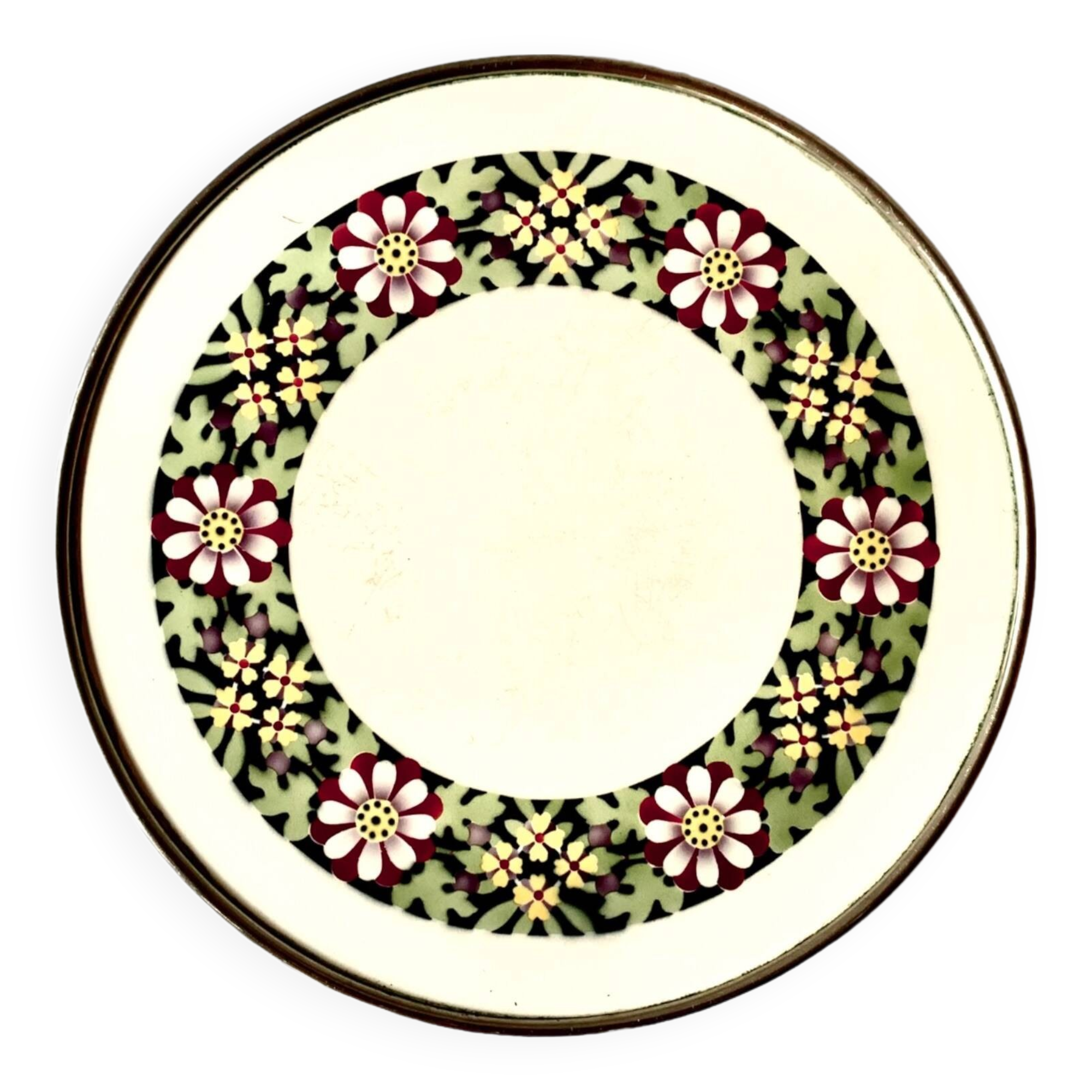 Antique ceramic trivet - floral decoration