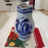 Grey and Cobalt Blue Stoneware Pitcher