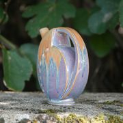 Flamed enameled stoneware bottle, pitcher, liquor bottle signed Denbac number 610, art vase
