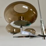 Old 6-light chandelier designed by Sciolari in chrome metal and smoked glass, 70s vintage