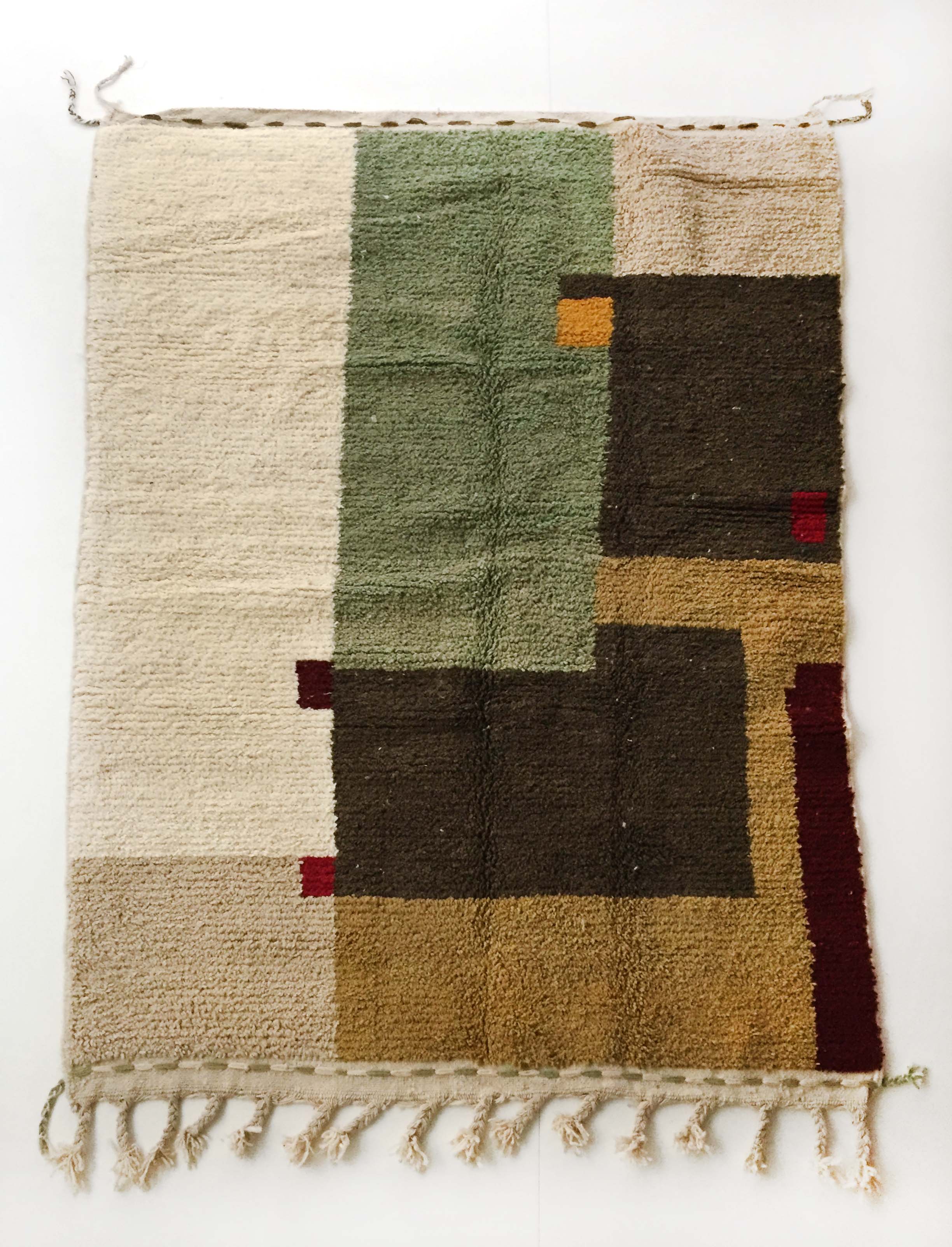 Moroccan Berber boujaad ecru carpet with colorful patterns 255x175cm