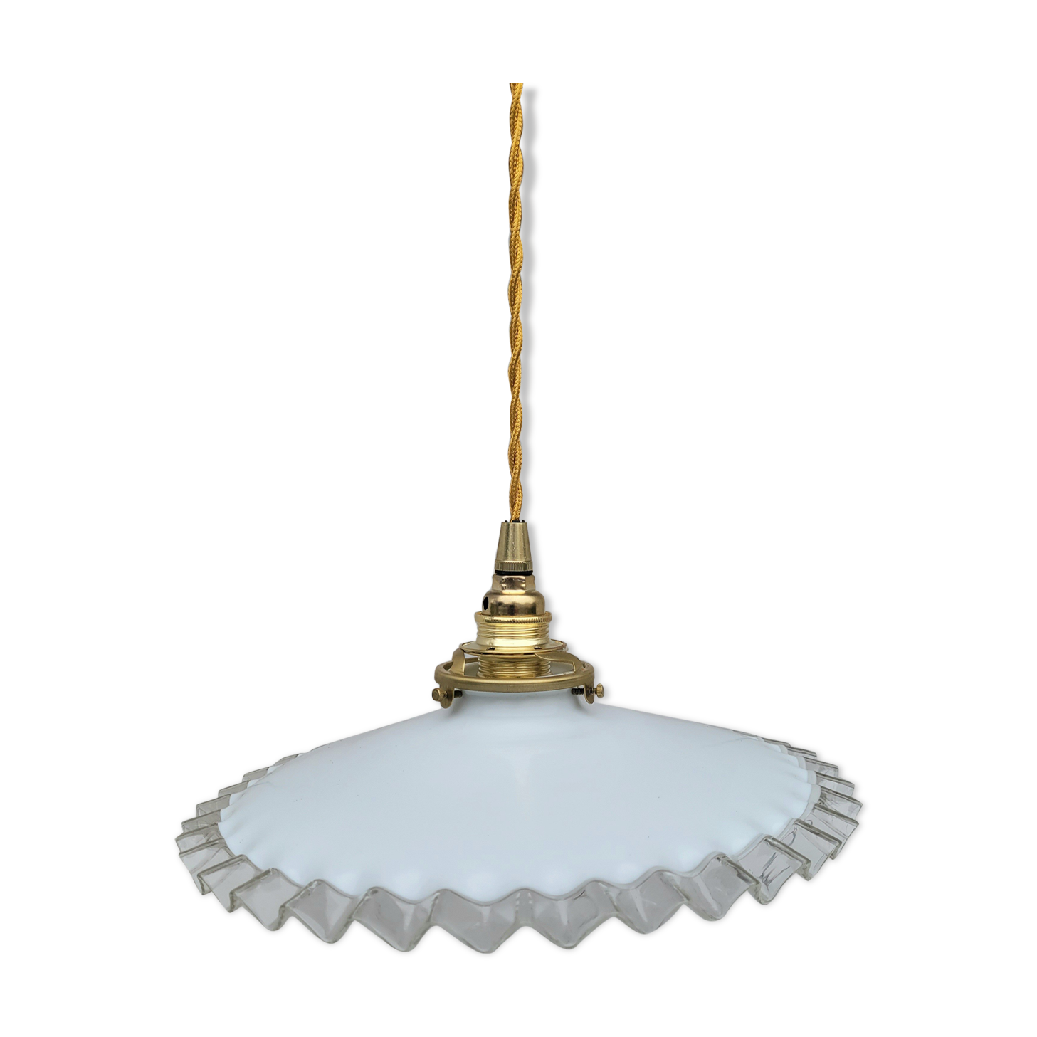 Serrated opaline hanging lamp