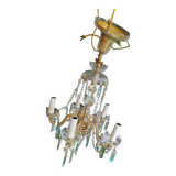 Chandelier with crystal and brass tassels from the 1970s, used condition