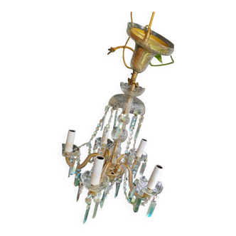 Chandelier with crystal and brass tassels from the 1970s, used condition