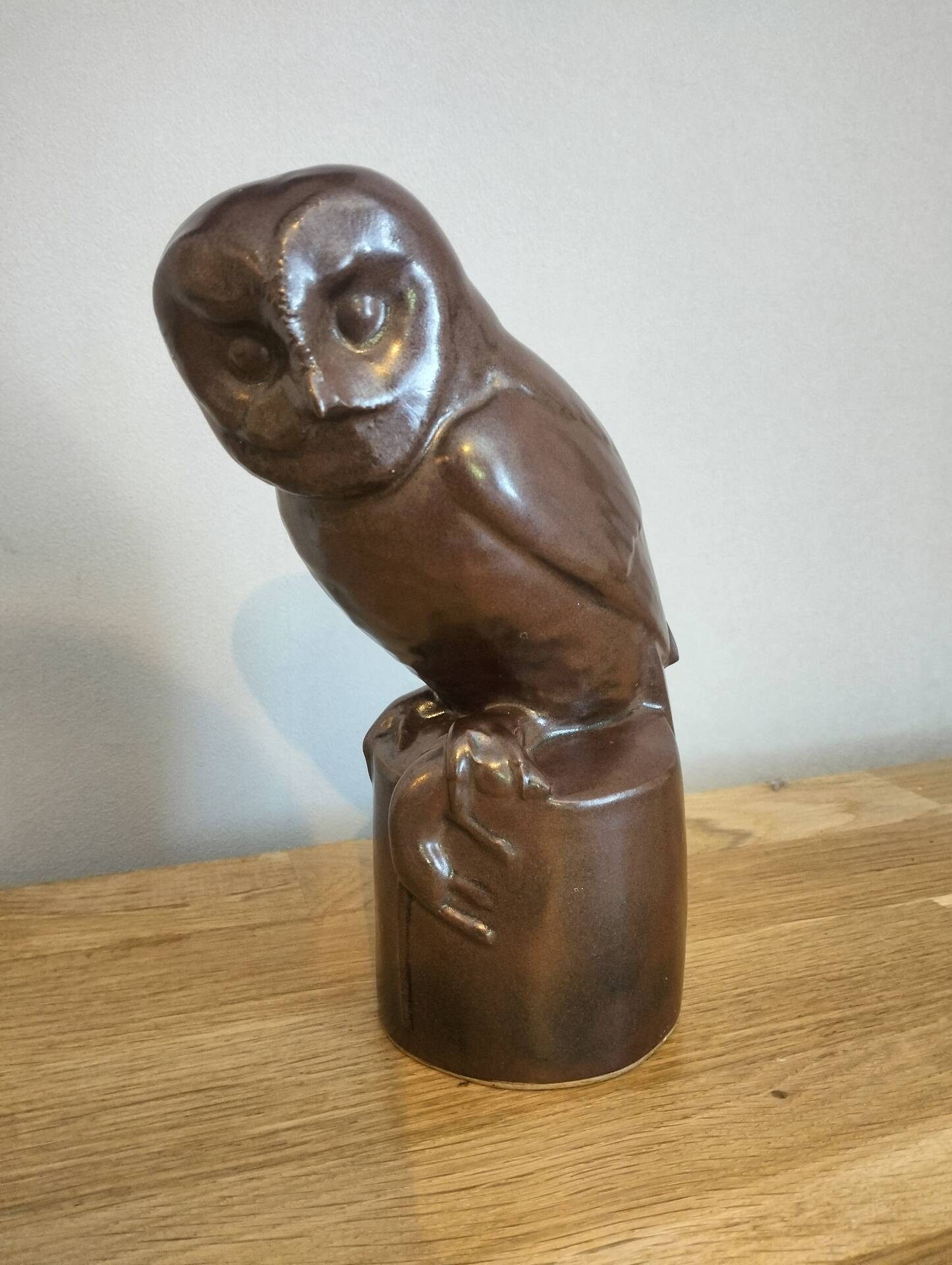 Glazed stoneware owl signed Drillon – Puisaye, 1950s