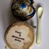 Old earthenware mustard pot Desvres Blason Bonsecours Rouen