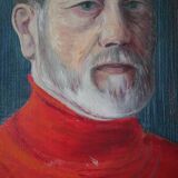 Acrylic painting on canvas portrait of a man from the 60s, old Scandinavian painting