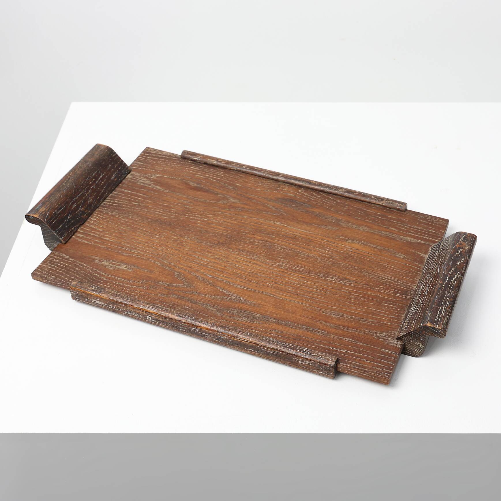 French Art Deco Cerused Oak Serving Tray with Raised Handles, 1920s
