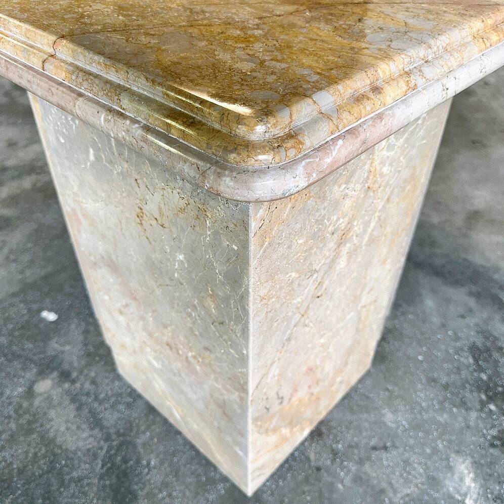 Vintage sandy coloured eye-shaped marble coffee table, France 1980s
