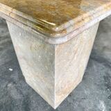 Vintage sandy coloured eye-shaped marble coffee table, France 1980s
