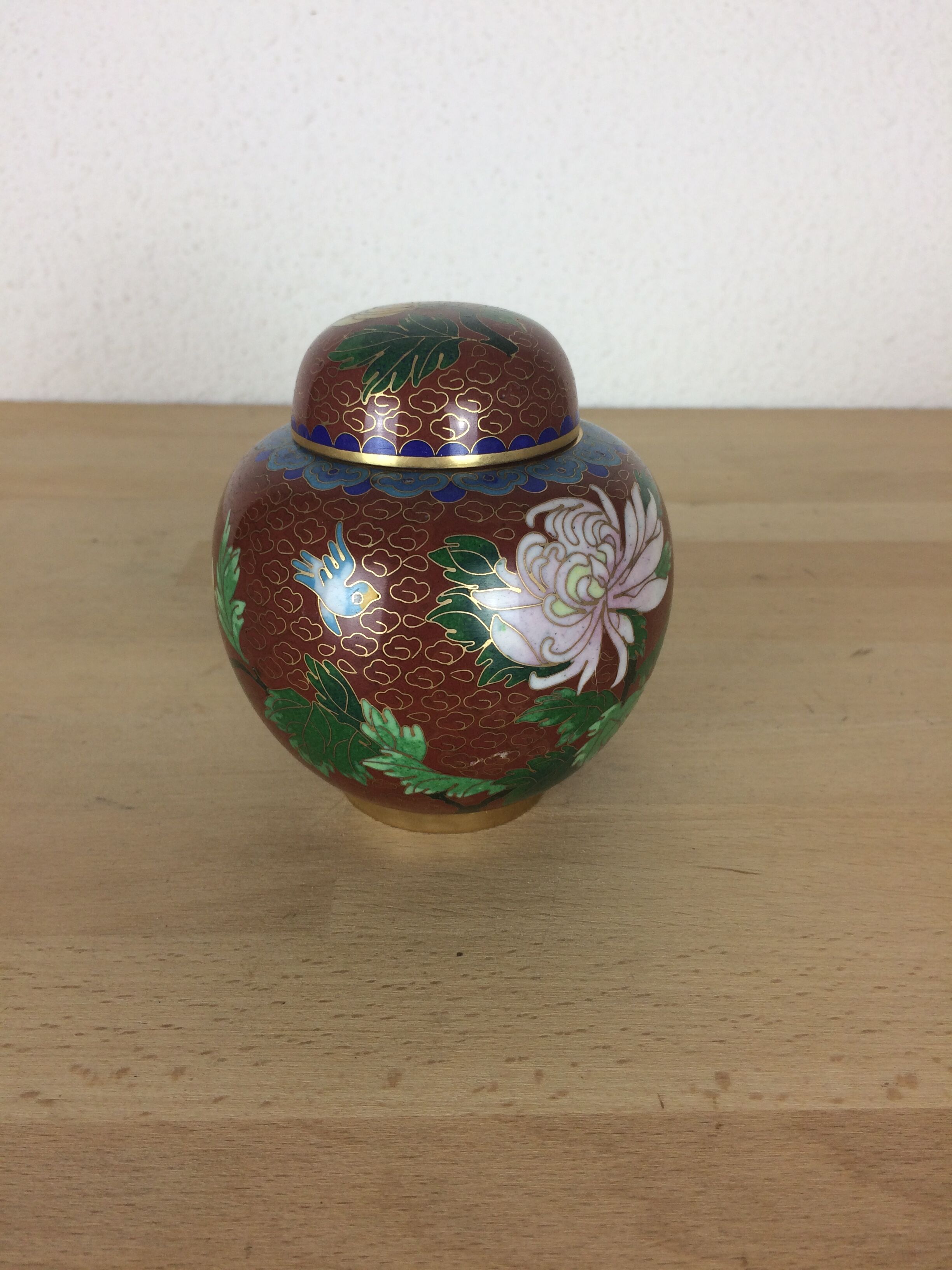 Silonated enamel ginger pot, enamelled brass