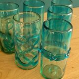6 orangeade glasses in bubbled blown glass color duck blue