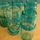 6 orangeade glasses in bubbled blown glass color duck blue