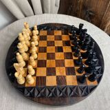 Carved wooden chess set