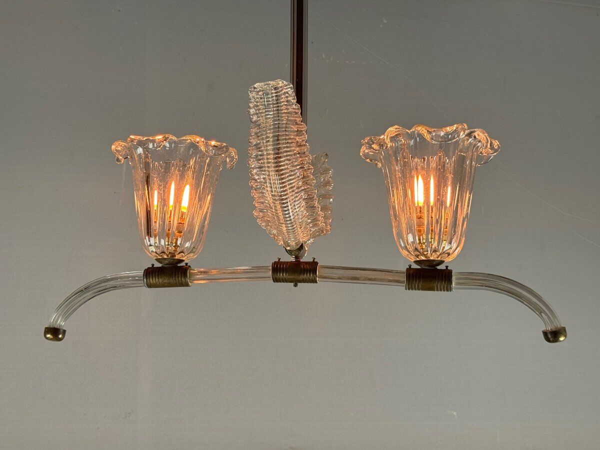 Venetian chandelier in clear Murano glass and brass circa 1950