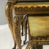Heavy Onyx Marble Nesting Brass Tables
