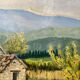 Painting of Mont Ventoux signed Lasimone in gilded wooden frame