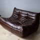 Togo 3-seater sofa in brown leather designed by Michel Ducaroy 1973