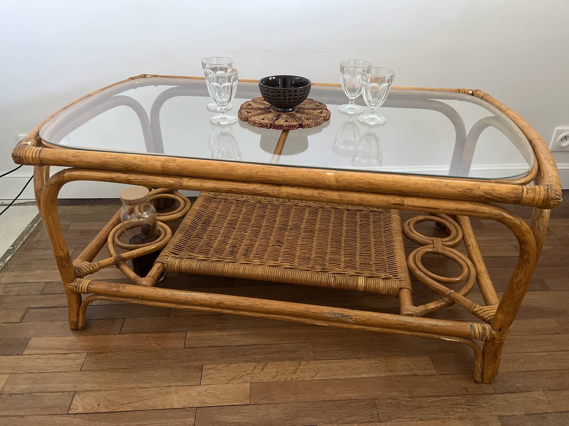 Vintage bamboo and rattan table