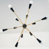 Lampadario Sputnik con 10 punti luce – Ottone e coni nero opaco, Italia, an