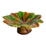 Old Villeroy and Boch compotier, decorated with green and ocher vine leaves, 1900