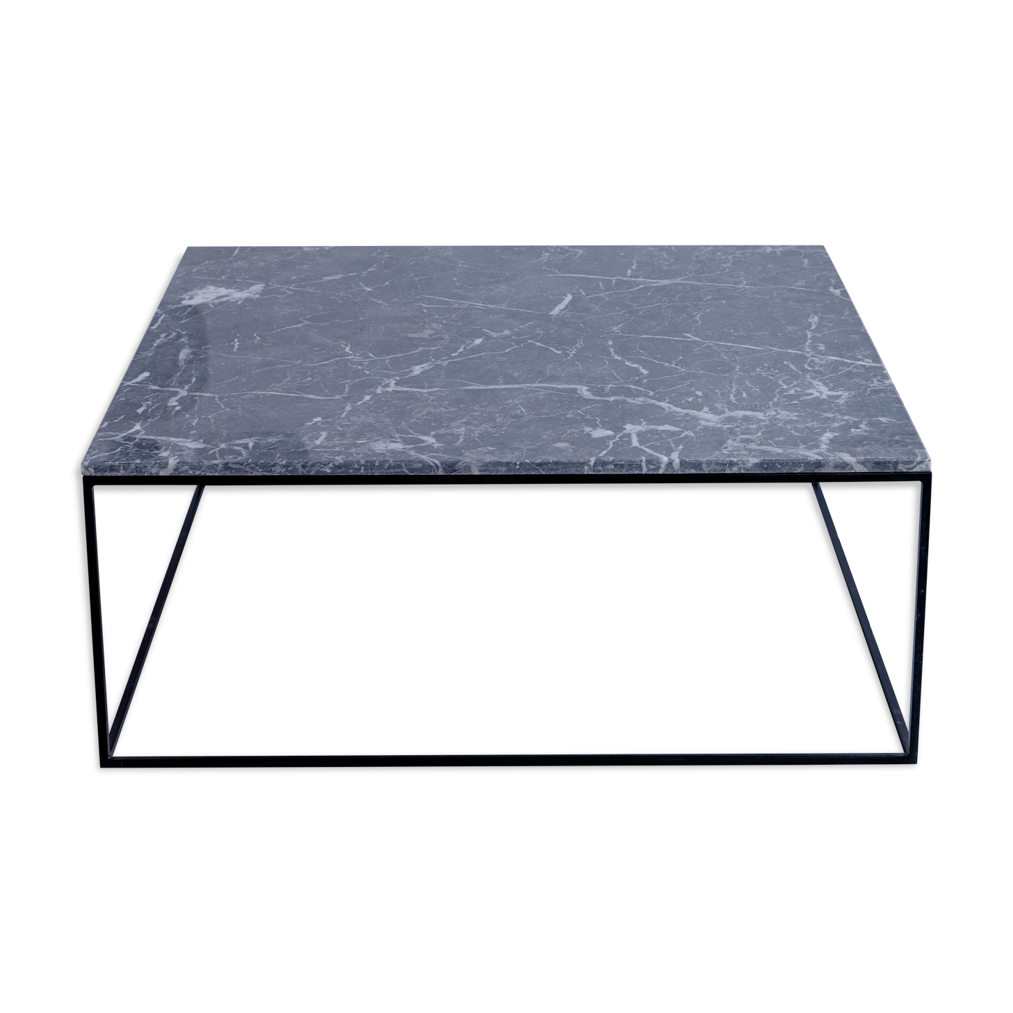 Table basse carrée en marbre gris emperdor l90xp90xh40, piètement noir.