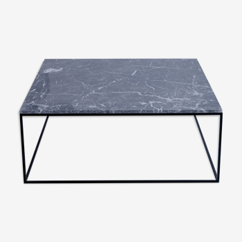 Table basse carrée en marbre gris emperdor l90xp90xh40, piètement noir.