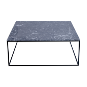 Table basse carrée en marbre gris emperdor l90xp90xh40, piètement noir.