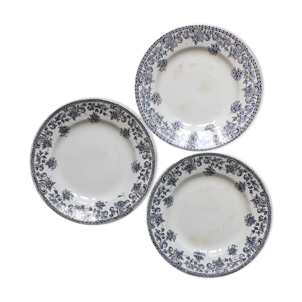 3 assiettes plates en terre de fer modèle ''Jane'' Saint Amand