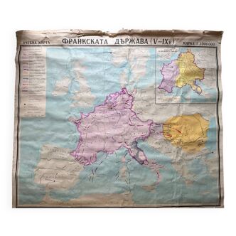 Frankish state 8th century vintage 1972 linen school map