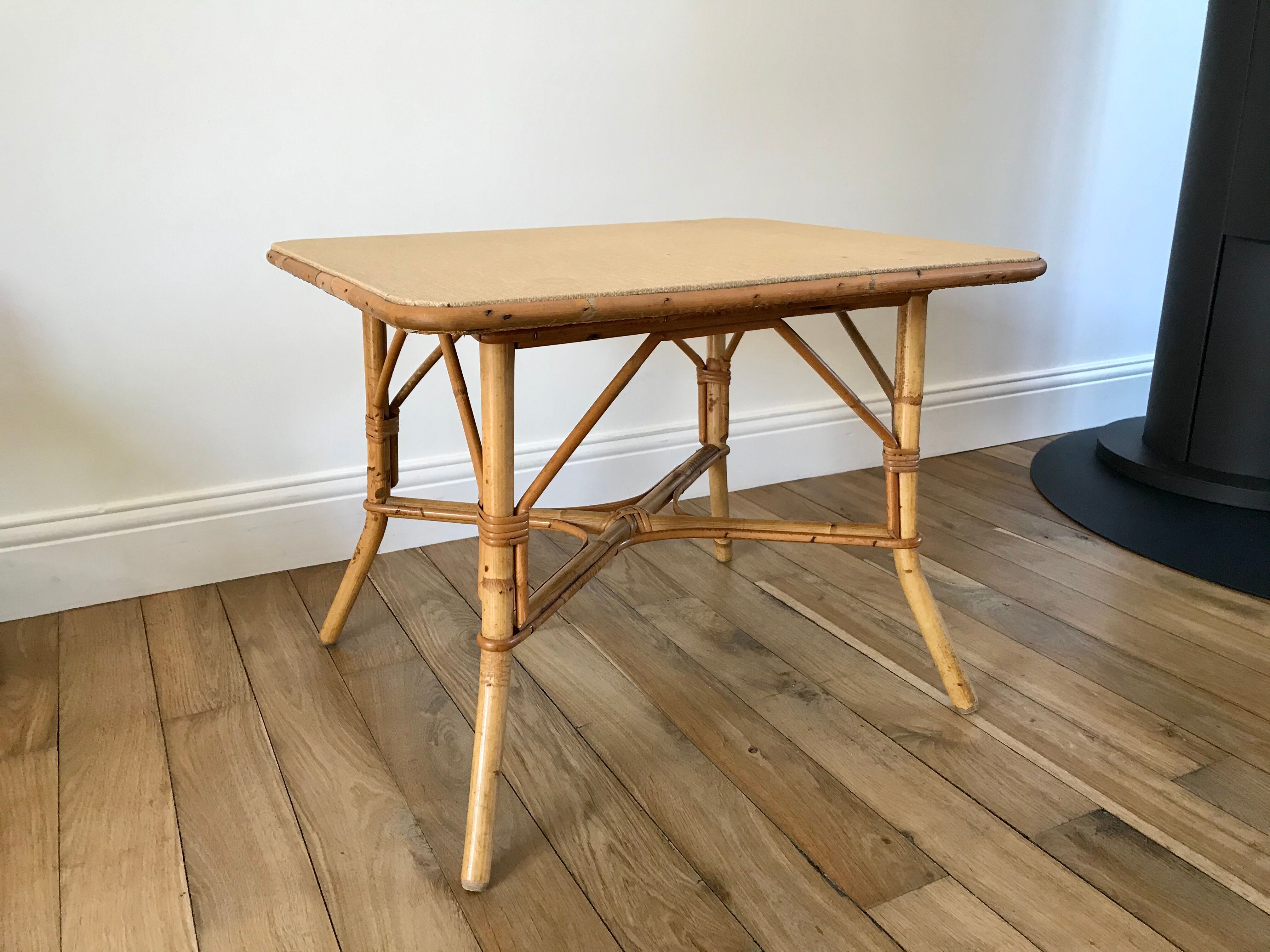 Coffee table in rattan and bamboo 60s