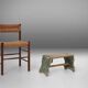 Industrial green wooden stool with nice patina, France 1900