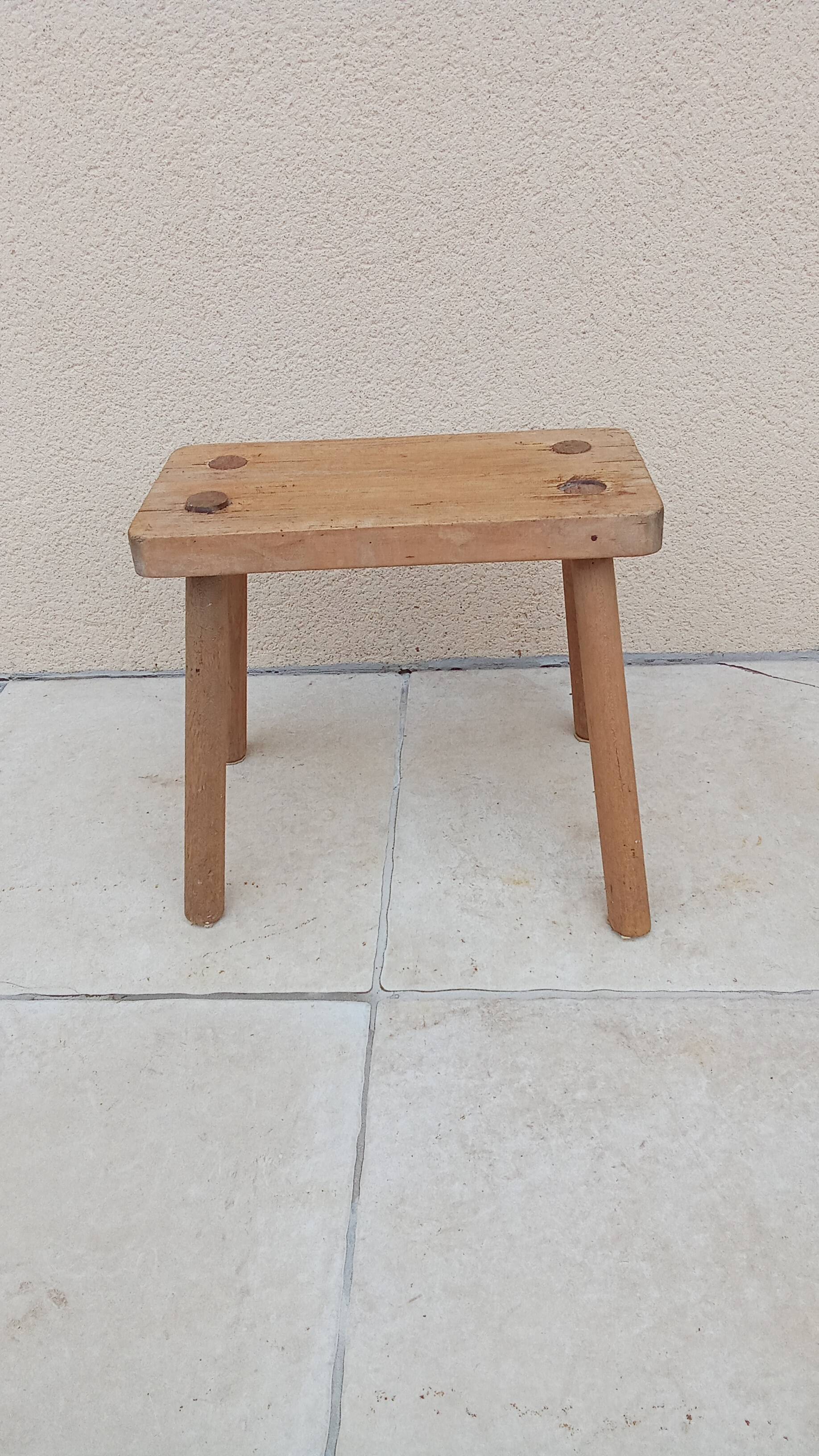 Vintage old wooden farmhouse stool treated brutalist