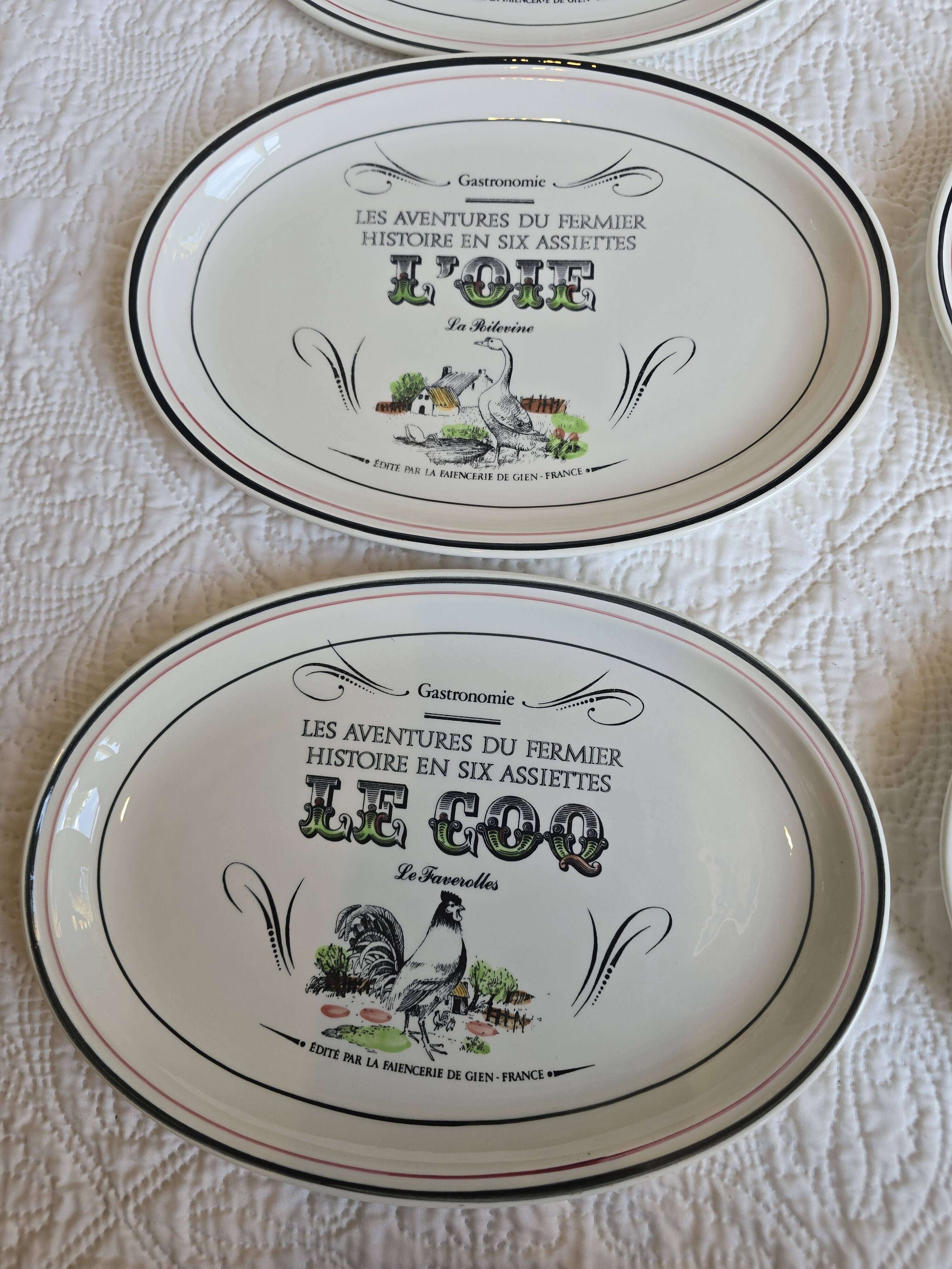 Set of 12 Gien plates "The Adventures of the Farmer" – Cheeses & farm