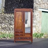 Armoire bois art déco avec miroir, meuble de rangement bois, armoire parisienne vintage