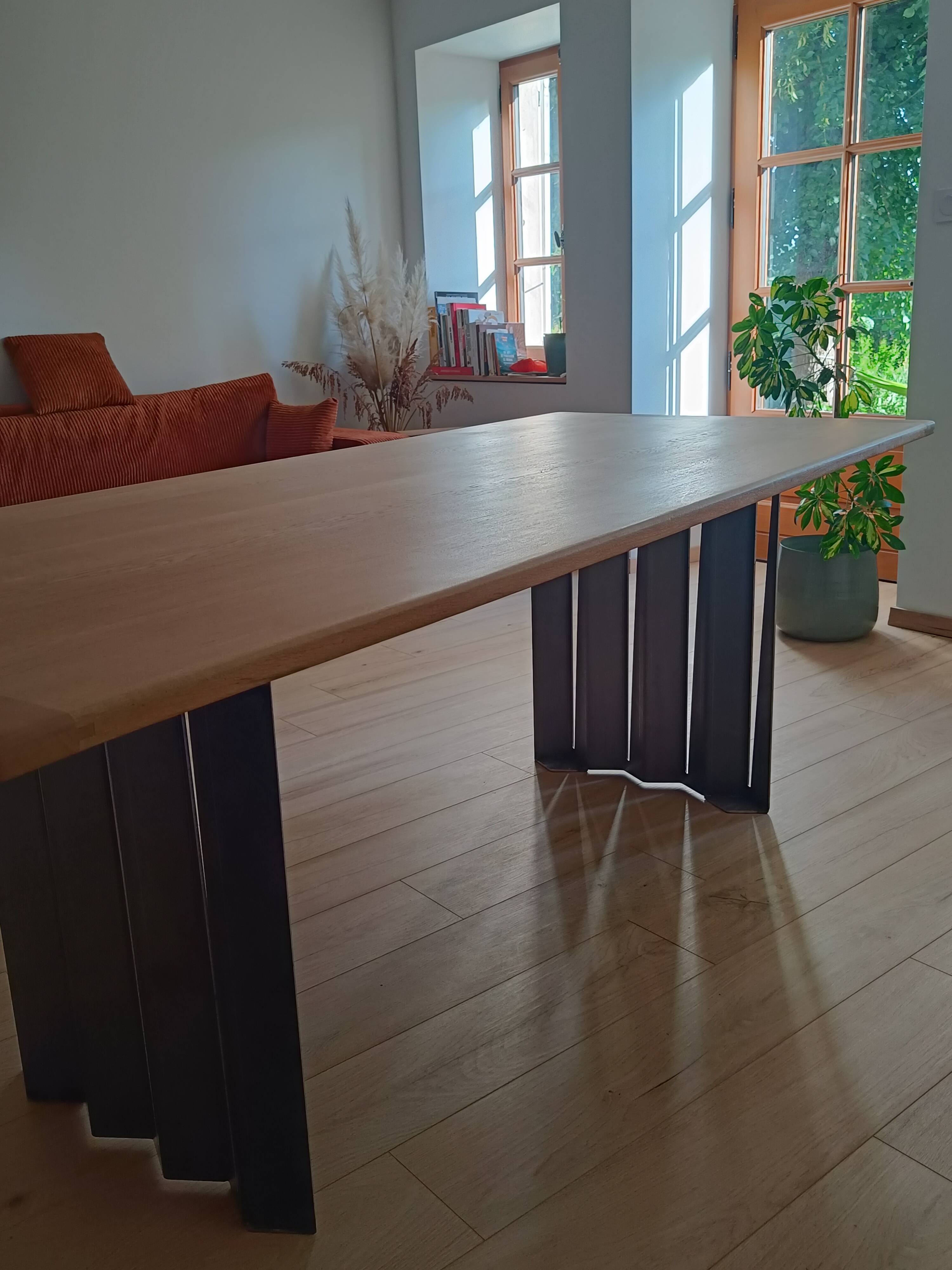 Oak and steel design table