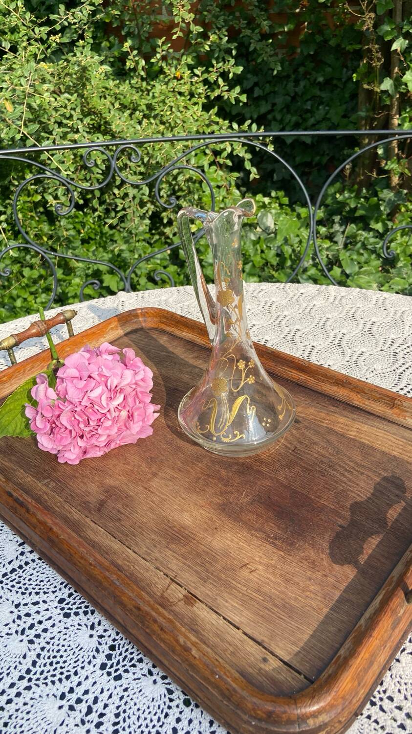 Small old enameled carafe / soliflore