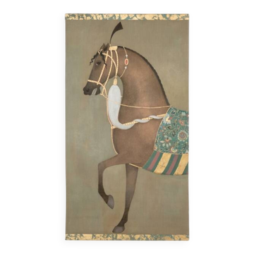 Painted canvas depicting a side view of an Indian horse. Contemporary work.