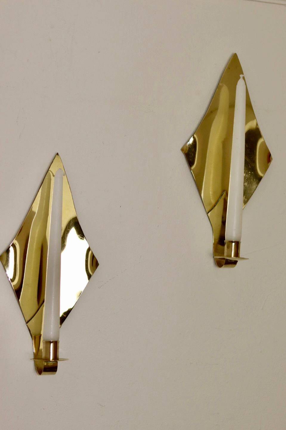 Pair of Swedish brass wall sconces from the mid-century.