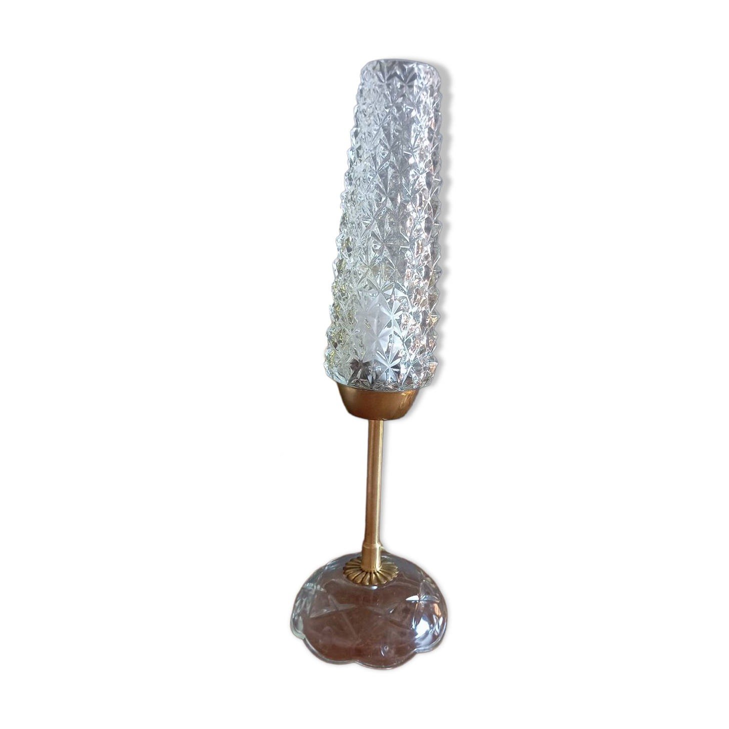 Lampe à poser verre pointe de diamant, vintage