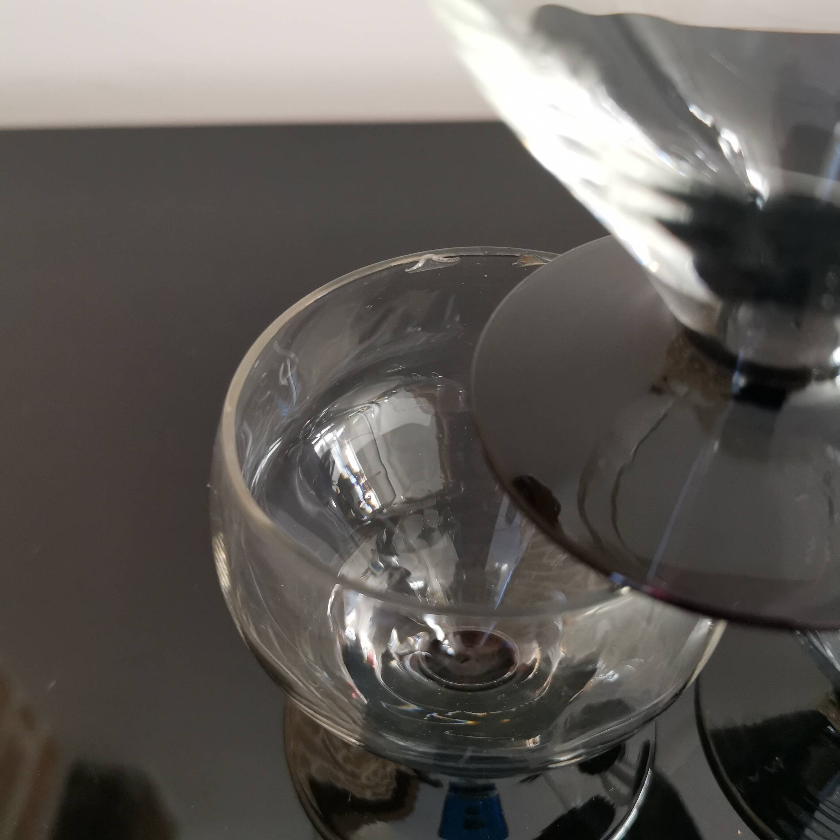 6 small retro smoked burgundy stemmed glasses