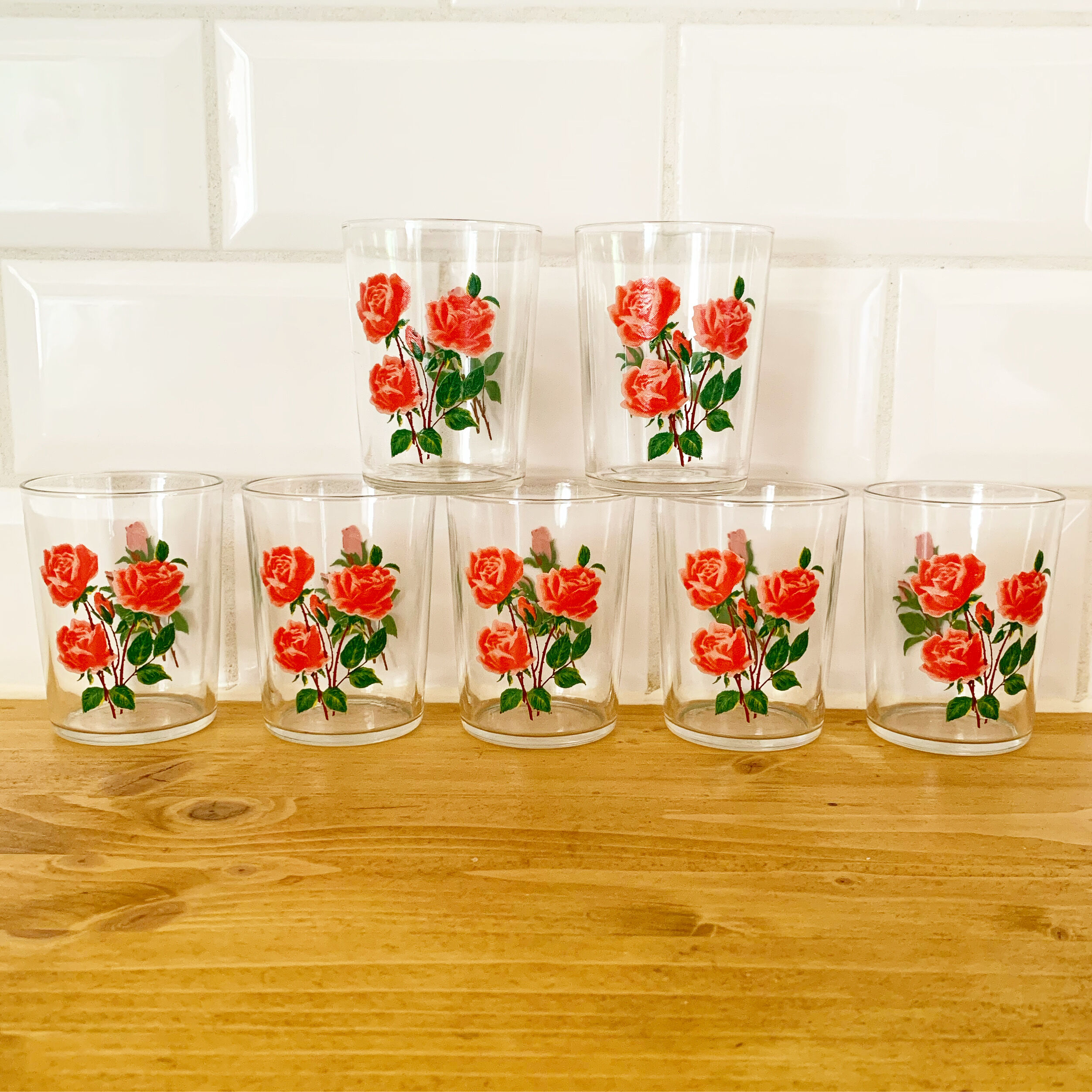 7 verres vintage fleuris
