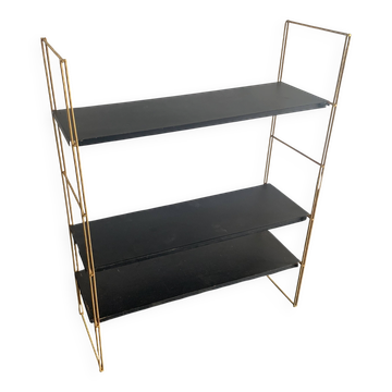 Vintage 1960 String wall shelf black and gold - 60 x 48 cm